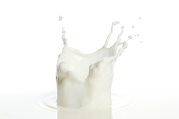Foto verter la leche splash aislado fondo blanco.
