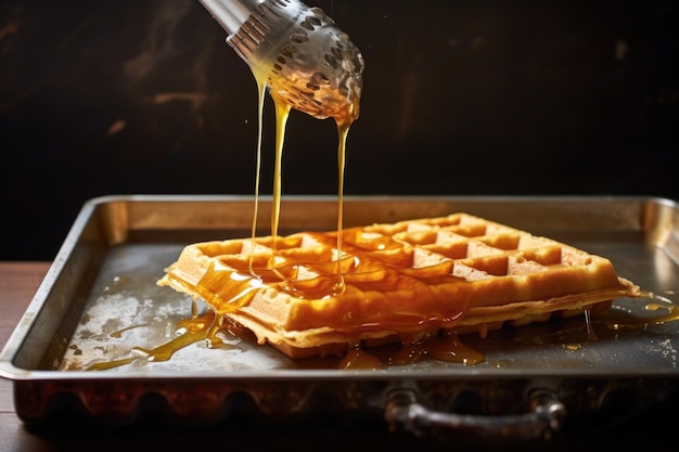 Verter la masa sobre el waffle iron caliente creado con ai generativo