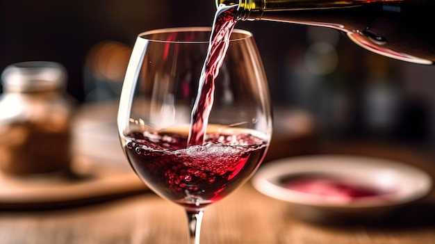 Verter vinho vermelho num copo de vinho