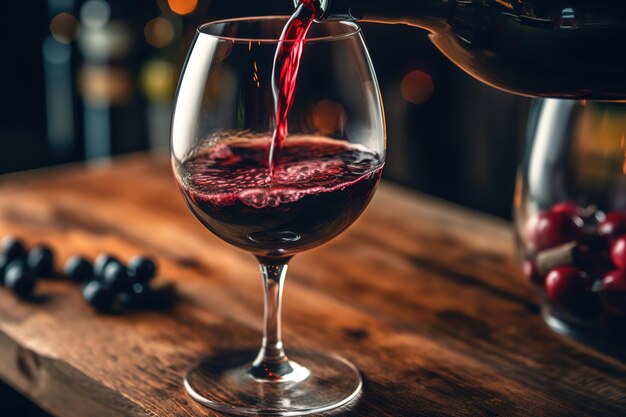 Foto verter vinho vermelho num copo de vinho