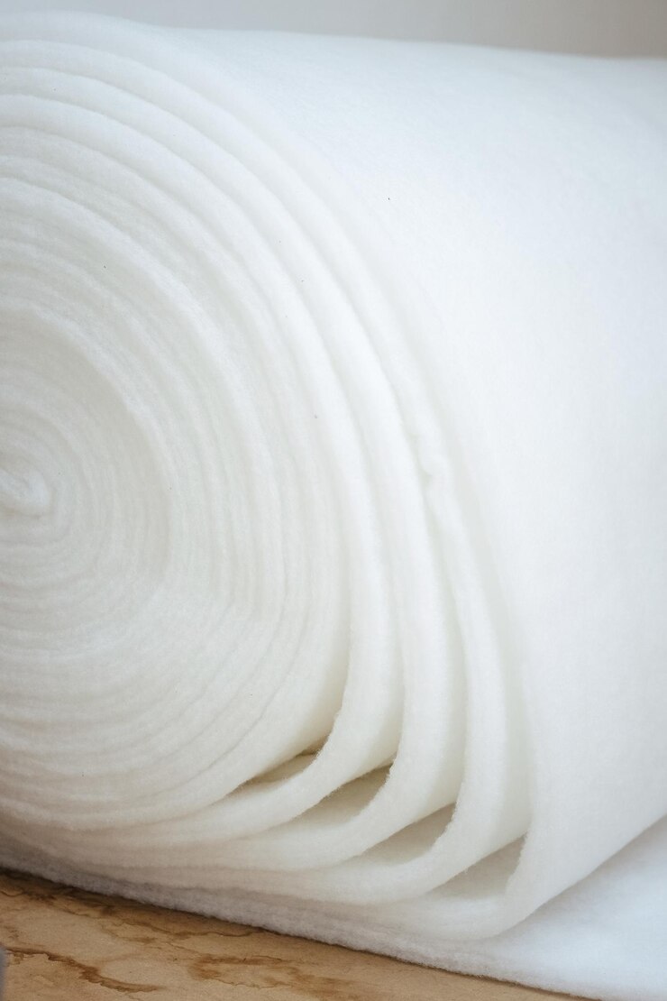 Foto vertical de um rolo de estofamento branco para móveis