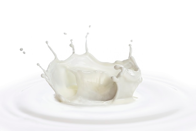 Vertido de leche splash fondo blanco aislado