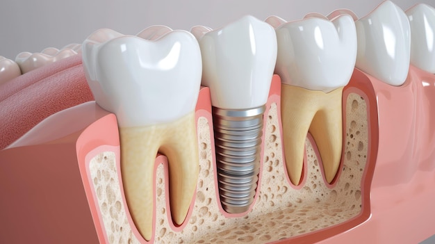 Vertiefen Sie sich in Fortschritte in der Mundgesundheit, da ein Querschnitt ein sicheres Zahnimplantat aufzeigt