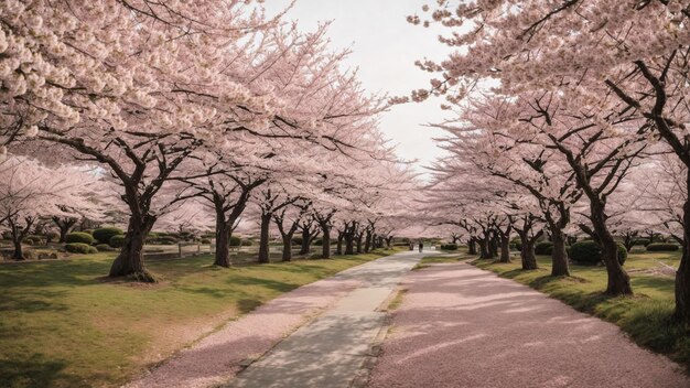 Vertiefen Sie uns in die Ruhe der japanischen Kirschhaine nehmen Sie ein Foto, das uns in eine