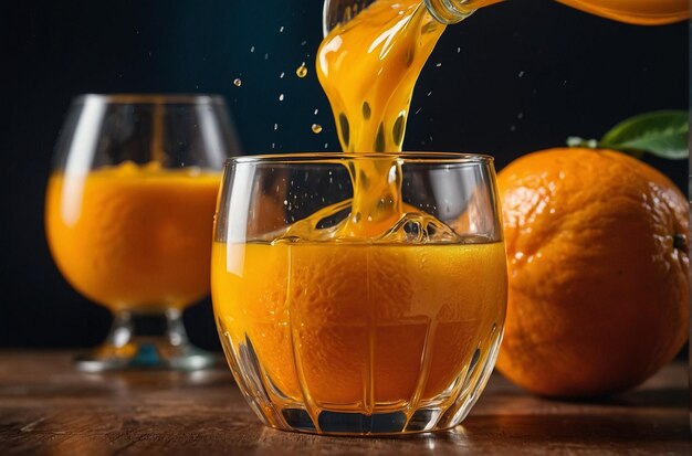 Vertiendo jugo de naranja en un vaso