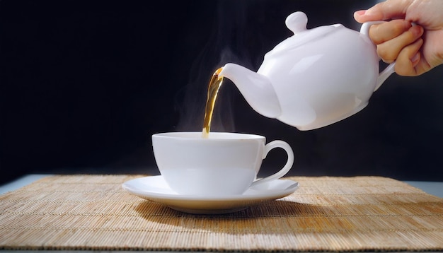 vertiendo té en la taza