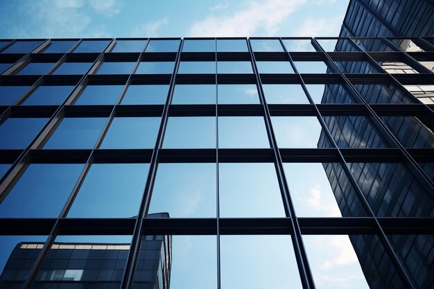 Vertikal-Low-Angle-Aufnahme eines schwarzen Gebäudes mit Spiegelfenstern unter klarem Himmel