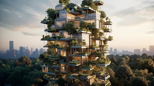 Vertikale Architektur futuristische Stadt mit Grünflächen Konzept Illustration