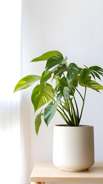 Vertikale Aufnahme einer Pflanze in einem weißen Topf in einem Raum Naturlicht großartig für eine Zimmerdekoration