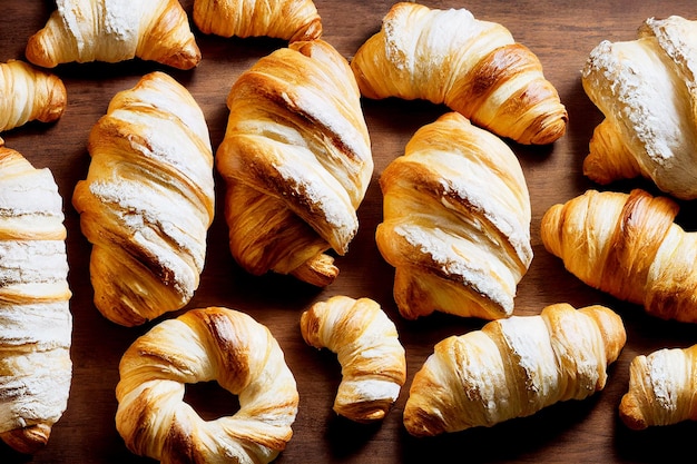 Vertikale Aufnahme von frisch gebackenem Croissant 3d illustriert