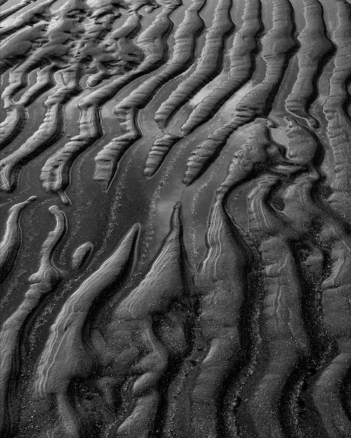 Vertikale Graustufenaufnahme von Sand