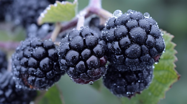 Vertikale Nahaufnahme von Details auf gefrorener Brombeere