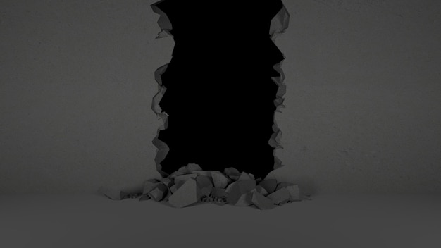 vertikaler Bruch in der schwarzen Wand, 3D-Darstellung