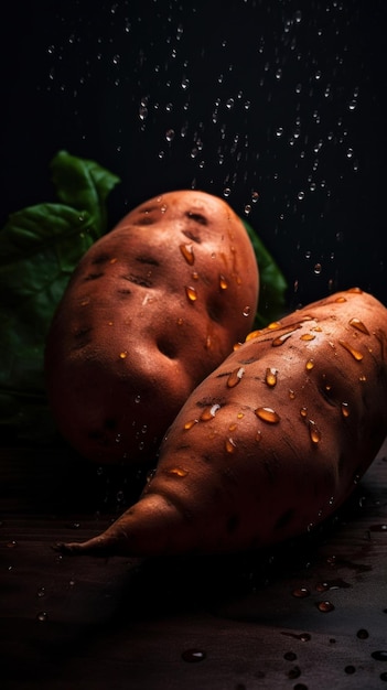 Vertikaler Hintergrund mit frischem Bio-Süßkartoffelgemüse