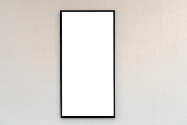 Foto vertikaler schwarzer holzbildrahmen schwarzer bildrahmen auf wandhintergrund fotogramm-mockup