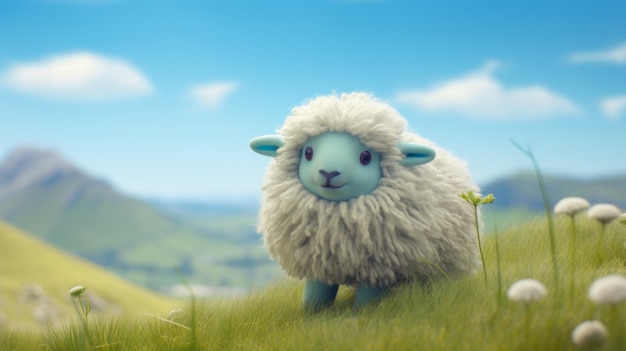 Verträumte blaue Schafe auf Gras Ein von Cinema4d gerendertes Wensleydale