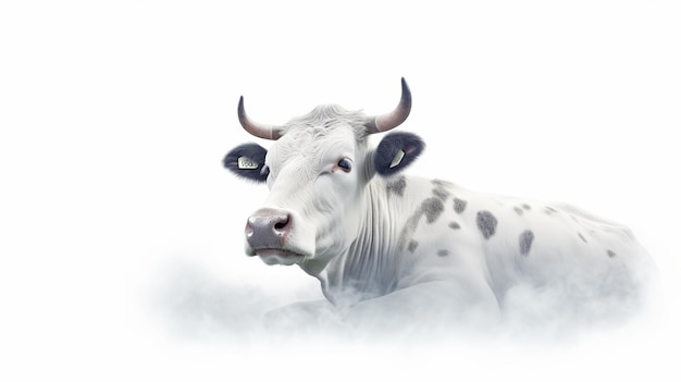 Verträumte Kuh isoliert auf weißem Hintergrund Generative KI