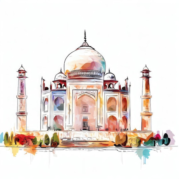 Verträumte Reflexionen Aquarell-Illustration der generativen KI des Taj Mahal