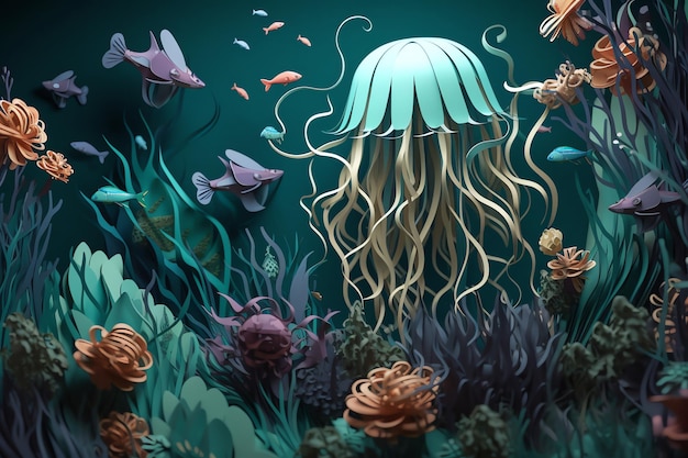 Verträumte Unterwasserwelt-Papierkunst