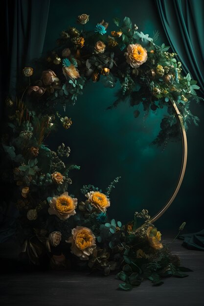Verwandeln Sie Ihr Studio mit einem großen Blumenkranz und großen Blütenknospen, perfekt für Hochzeit und Mutterschaft