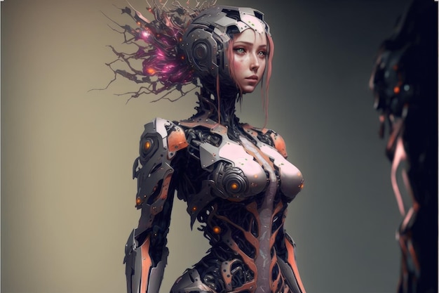 Verwandlung einer Cyborg-Schönheit mit einem humanoiden Mädchen