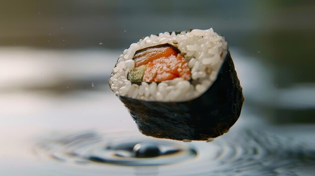 Verwenden Sie eine Mischung aus warmen und kühlen Tönen, um ein schwimmendes Stück Sushi hervorzuheben.