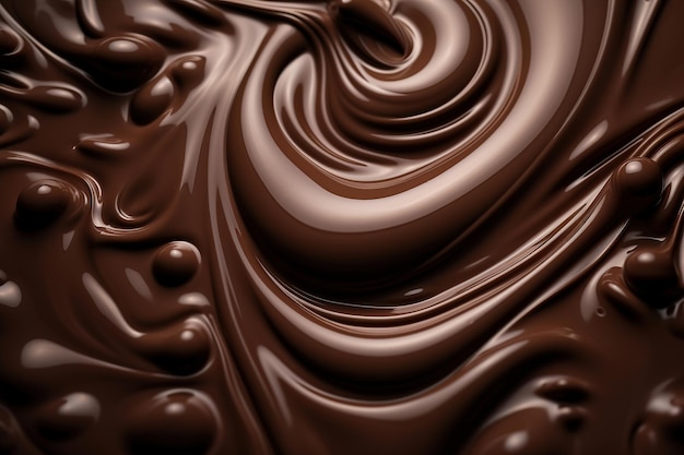 Verwirbelte geschmolzene braune Schokolade, süßer flüssiger Hintergrund mit weicher Textur, generative KI