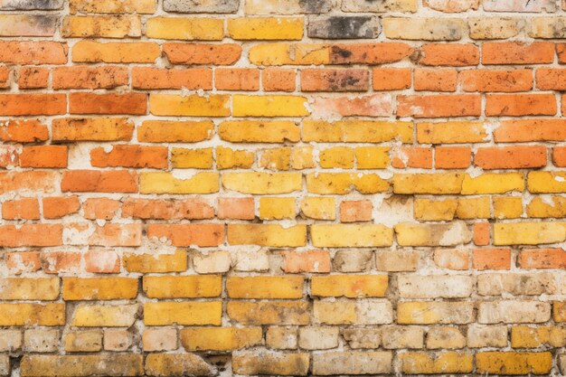 Verwitterte gelbe und rote Backsteinmauer mit nahtlosem Muster und Texturhintergrund