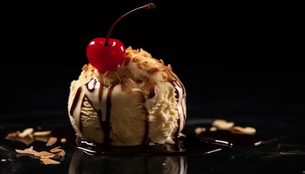 Verwöhnender Gourmet-Dessert-Schokoladen-Fudge-Kuchen mit Beeren, generiert von KI