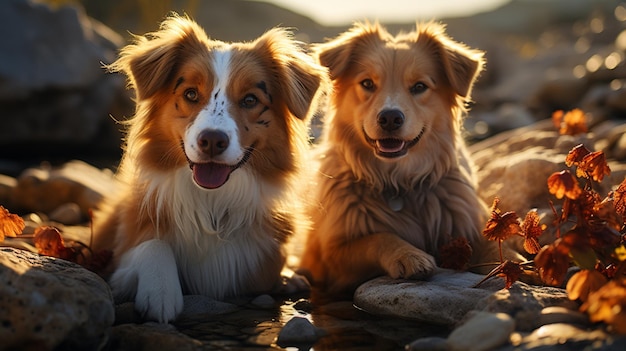 Verwöhnte Haustiere spielen in der Sunterrier- und Retriever-Freundschaft