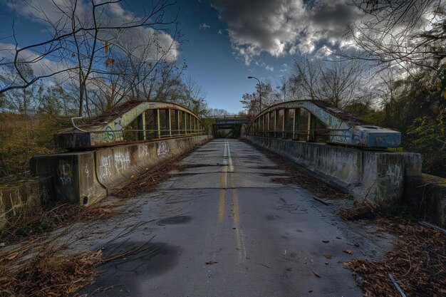 Verwüstete verlassene Stadtbrücke Erzeugen Sie Ai