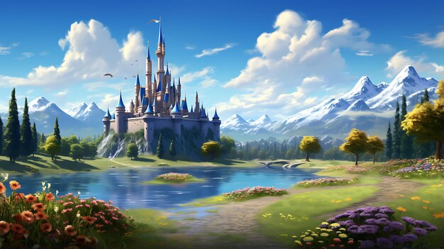 verzauberte Fantasy-Welt in einem mystischen Wald mit einem alten Schloss
