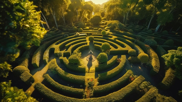 Foto verzauberte gärten eine drohnen-erforschung der natur ein kompliziertes labyrinth