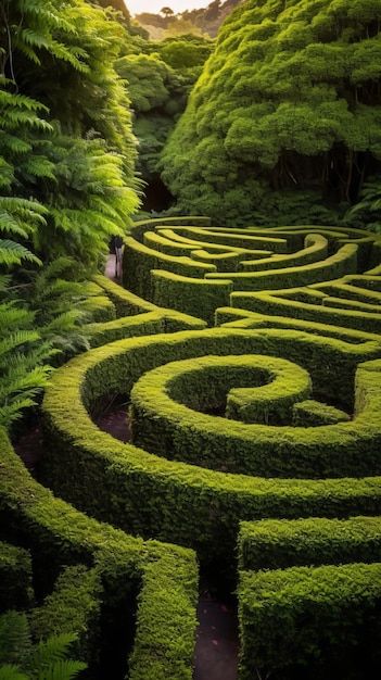 Foto verzauberter garten mit pflanzenlabyrinth