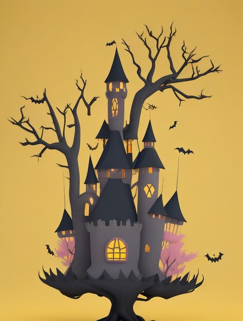 Verzauberter Halloween-Cartoon-Stil, Hexenschloss, gruselige Atmosphäre, kreativer Halloween-Charm