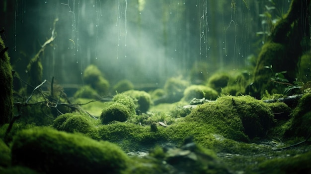 Verzauberter Wald, moosgrüner Naturhintergrund, Öko-Konzept