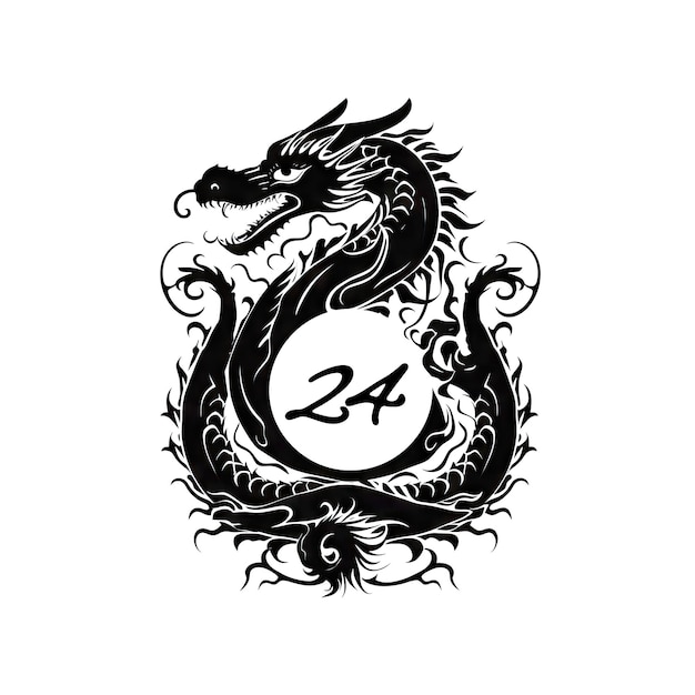 Verzierter Drache Chinesisches Draco-Tattoo Minimaler Fantasy-Drache Isoliertes Neujahrssymbol 2024 Generative KI-Illustration