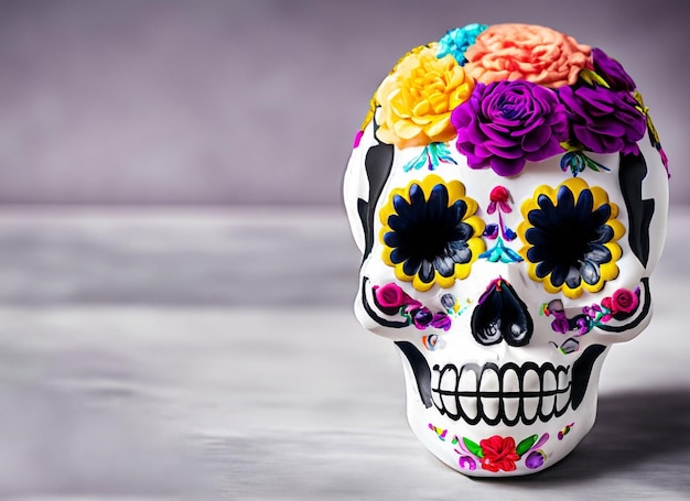 Verzierter Totenkopf mit Blumen Ein Tag der Toten Bild in Mexiko-Stadt