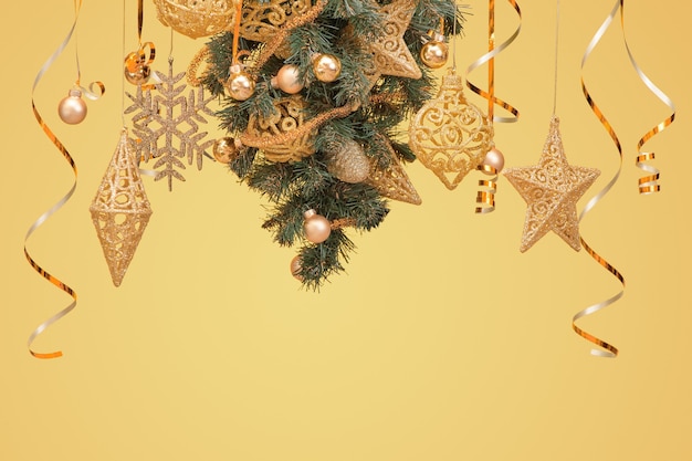 Verzierter Weihnachtsbaum lokalisiert auf gelb