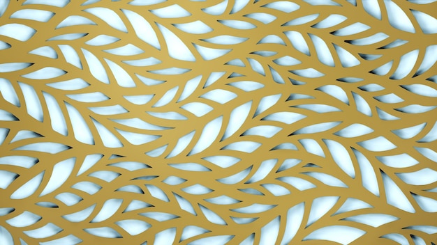 Verziertes Blattmuster mit einem eleganten, nahtlosen Muster im Vintage-Stil, 3D-Design in Goldfarbe