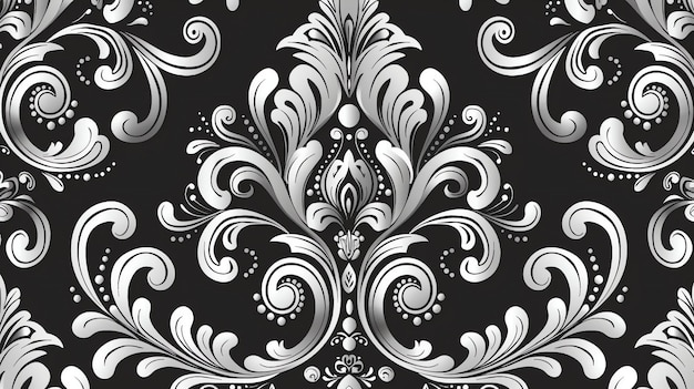 Verziertes silbernes florales nahtloses Muster auf schwarzem Hintergrund