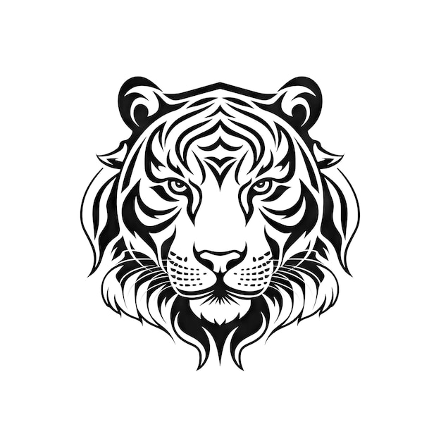 Verziertes Tiger-Symbol. Tiger-Porträt. Isoliertes chinesisches Horoskop. Minimales Symbol auf weißem Hintergrund. Generative KI-Illustration