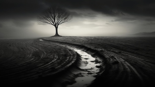 Verzweiflung in Monochrome Eine surrealistische Schwarz-Weiß-Landschaft