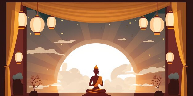 Vesak Day Creative Concept für Card Banner Celebration Vesak Day Hintergrund mit Buddha-Silhouette
