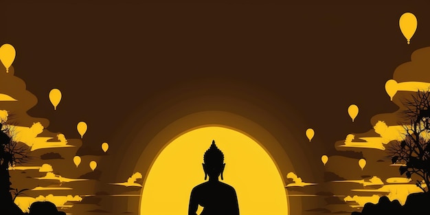 Vesak Day Creative Concept für Card Banner Celebration Vesak Day Hintergrund mit Buddha-Silhouette