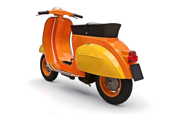 Vespa naranja europea vintage sobre un fondo blanco. Representación 3D.