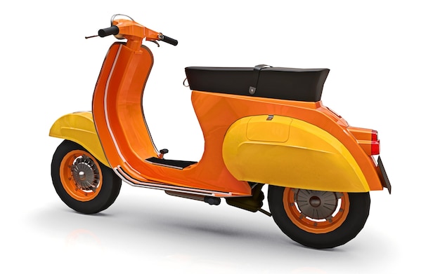 Vespa naranja europea vintage sobre un fondo blanco. Representación 3D.