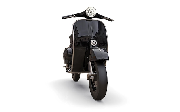 Vespa negra europea de la vendimia en un fondo blanco. representación 3d