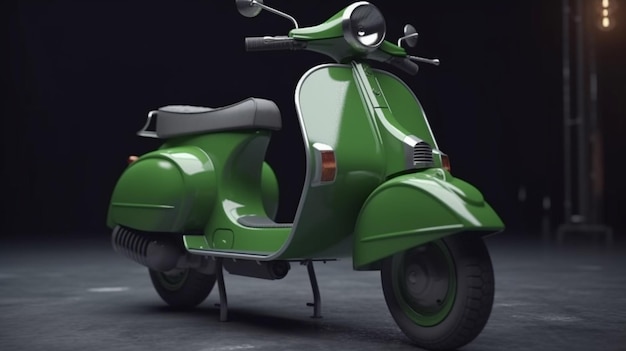 Una vespa scooter verde con el número 2 en la parte delantera.