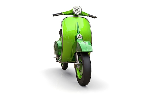 Vespa verde europea de la vendimia en una representación 3d del fondo blanco